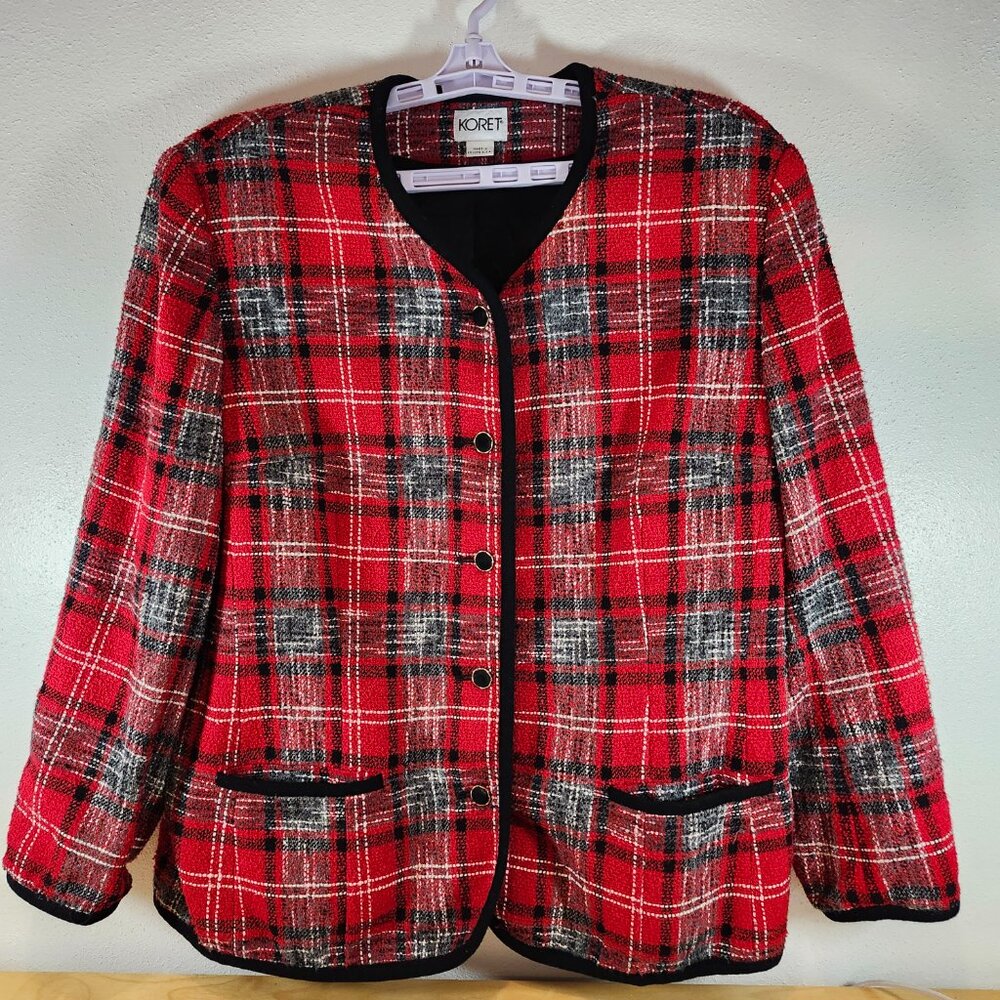 Vintage  Wool Blend Plaid Tweed Blazer Jacket Size 18W